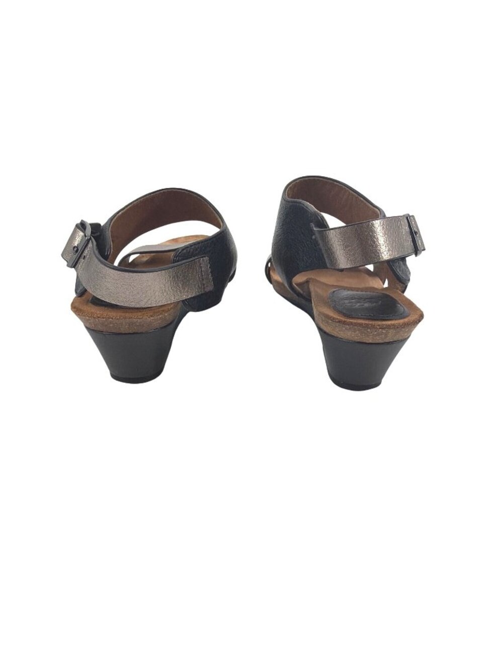 Söfft Vanita Open-Toe Sandals Leather Womens Size 8M Black Silver Wedge Boho - Picture 2 of 9